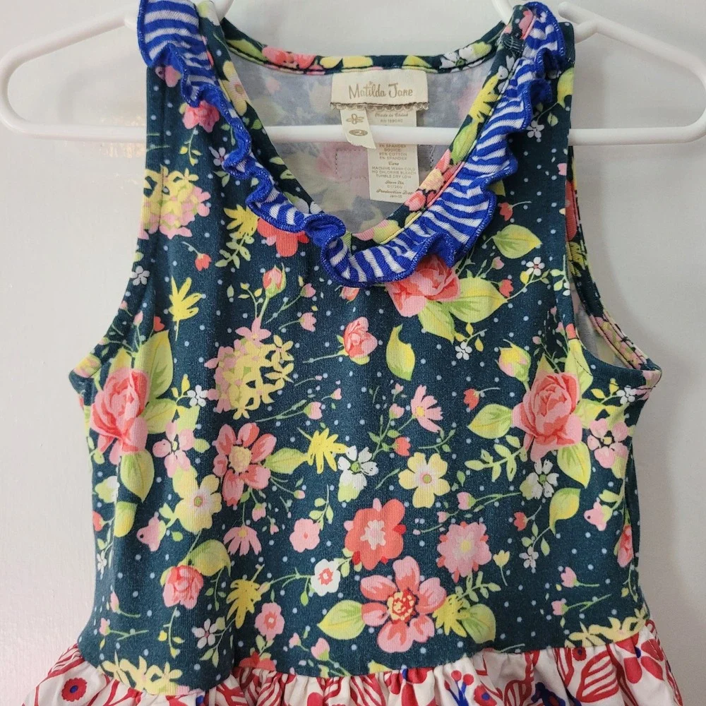 Matilda Jane Size‎ 2 Mixed Print Floral Ruffle Dress Toddler Girls Sleeveless